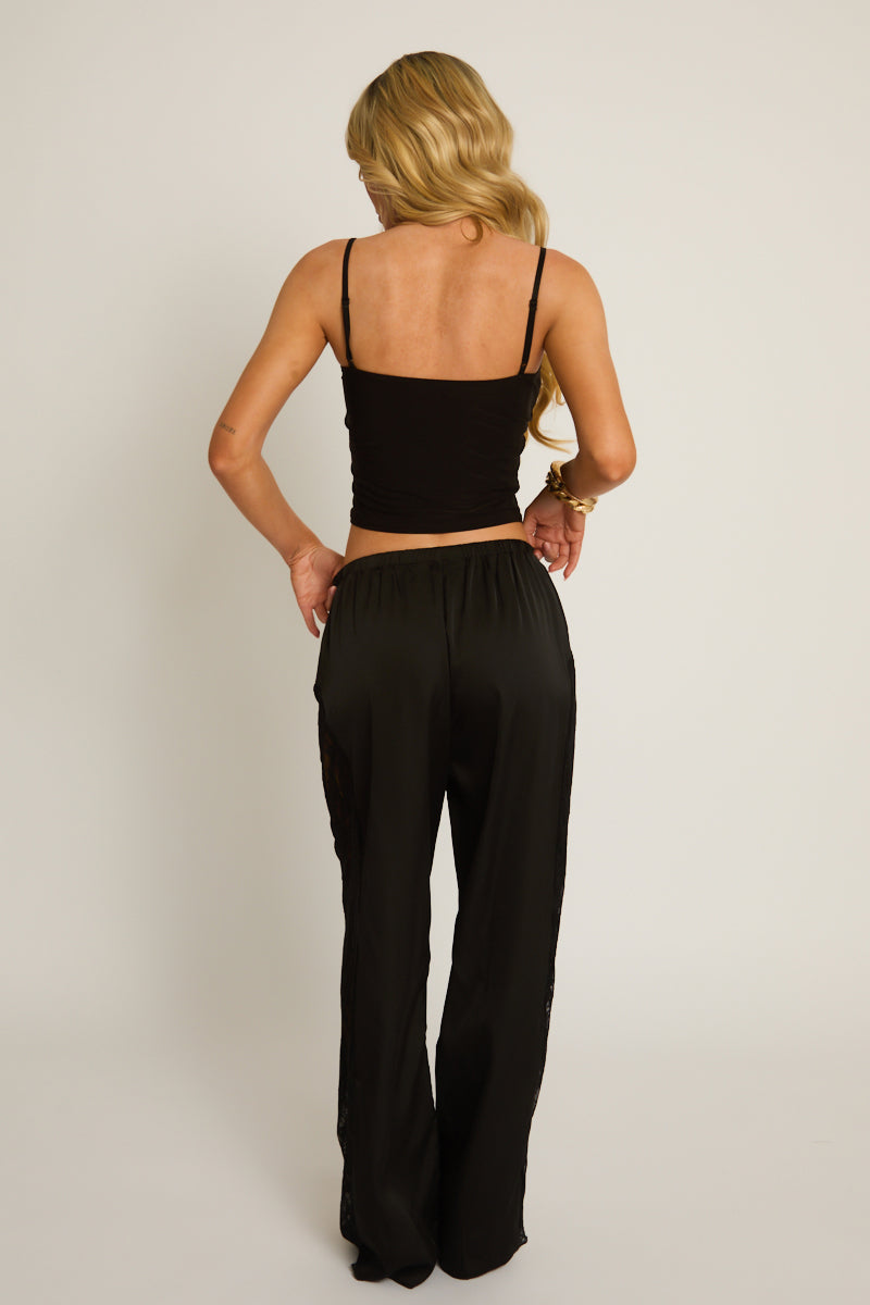 Black Lace Satin Trousers - Suzie