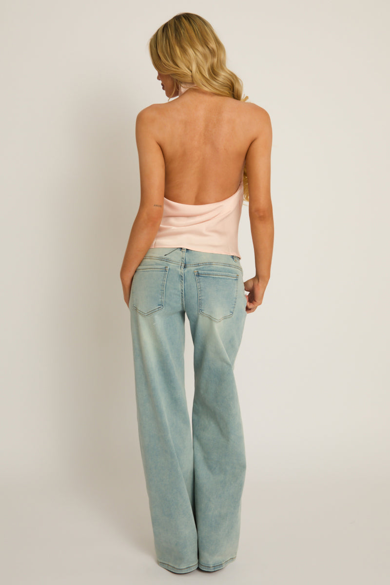 Pink Satin High Neck Cowl Top - Dawson