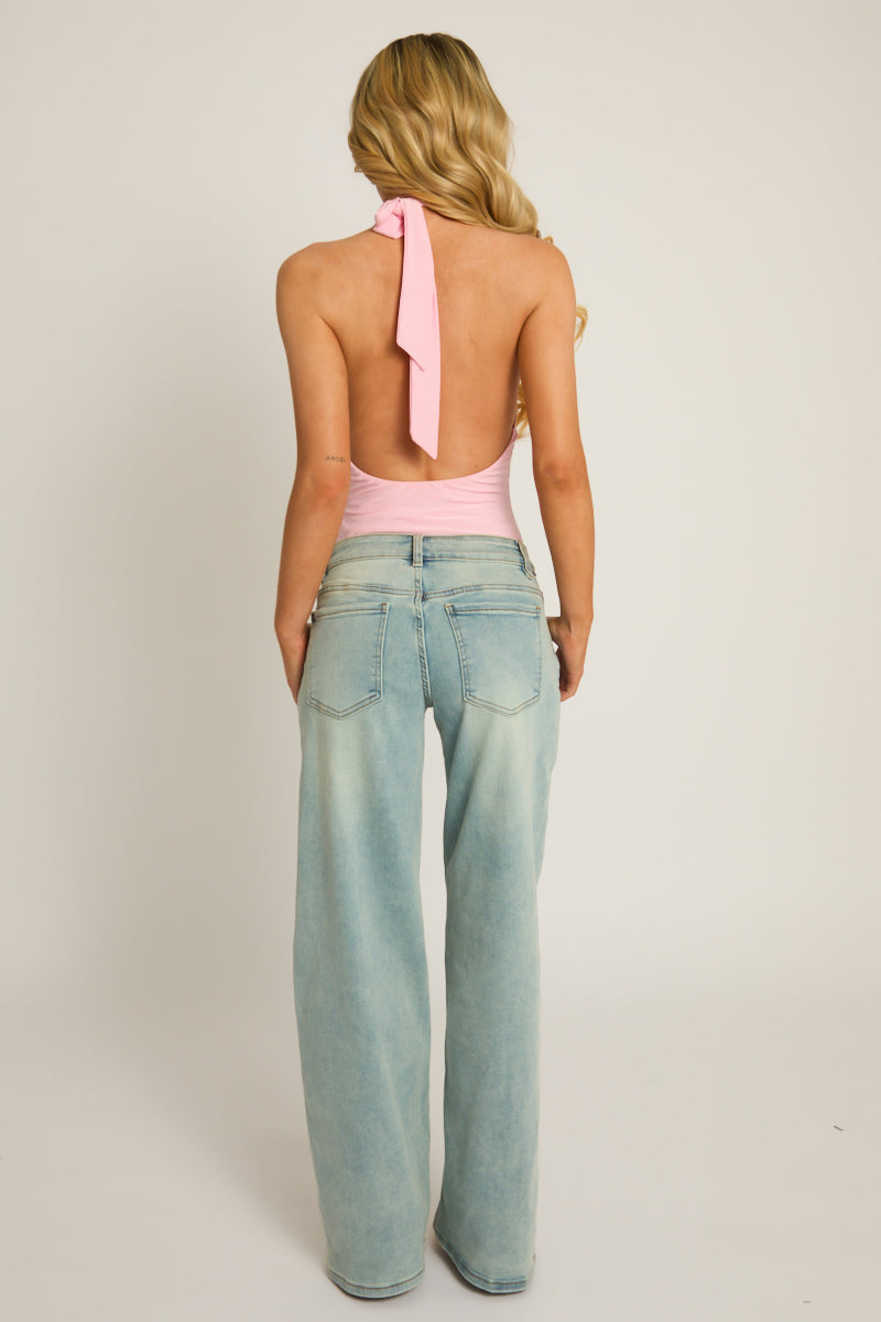 Pink Plunge Halterneck Bodysuit - Serena