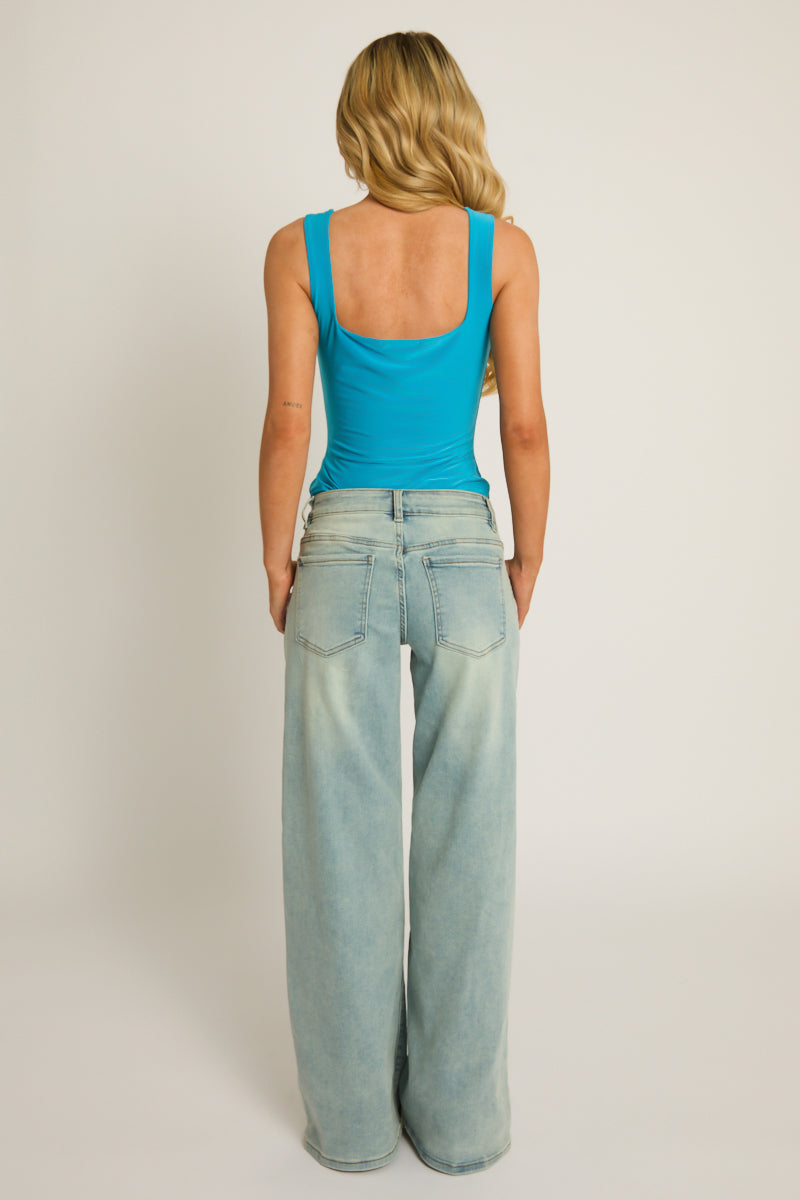Electric Blue Square Neck Bodysuit - Ammie