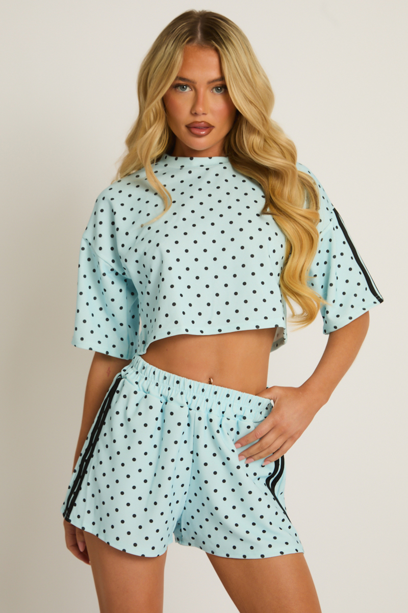 Blue Polka Dot Side Stripe Co-ord Set - Mally