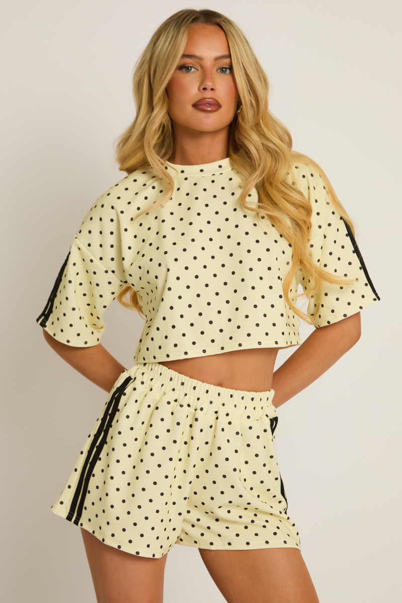 Yellow Polka Dot Side Stripe Co-ord Set - Mally