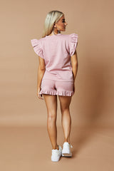 Pink Frill Detail Top & Shorts Co-Ords Set - Keiko