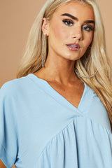 Blue V-Neck Tiered Frill Mini Dress - Kate
