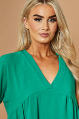 Green V-Neck Tiered Frill Mini Dress - Kate