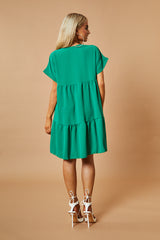 Green V-Neck Tiered Frill Mini Dress - Kate