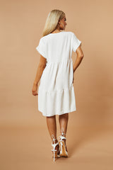 White V-Neck Tiered Frill Mini Dress - Kate