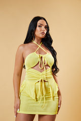Yellow Cut Out Front Asymmetric Top & Mini Skirt Co-ord Set - Milana