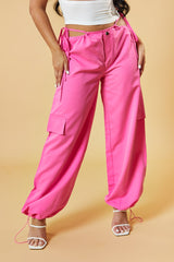 Pink Tie Waist Toggle Detail Parachute Cargo Trousers - Eva