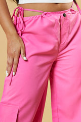 Pink Tie Waist Toggle Detail Parachute Cargo Trousers - Eva