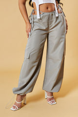 Mocha Tie Waist Toggle Detail Parachute Cargo Trousers - Eva
