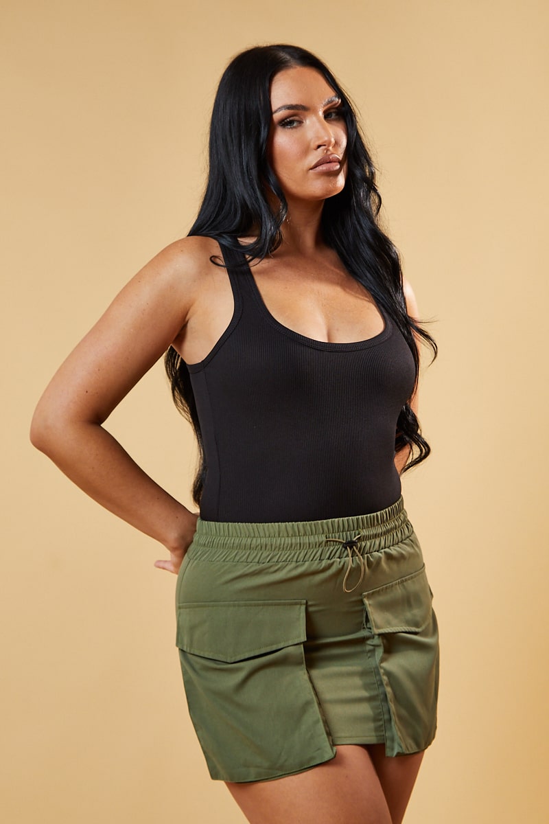 Black Rib Knit Racer Back Bodysuit - Polina