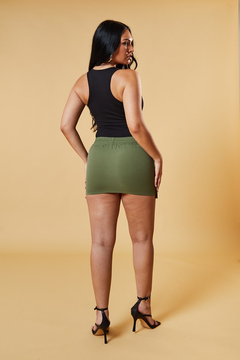 Khaki Cargo Pockets Toggle Detail Mini Skirt - Sevil