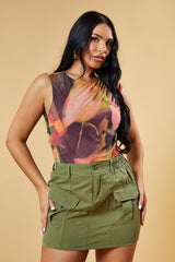 Khaki Cargo Button Front Mini Skirt - Archie