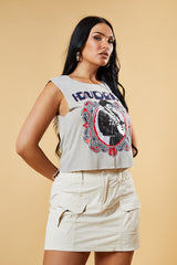 Grey Graphic Print Sleeveless Cropped Top - Marta