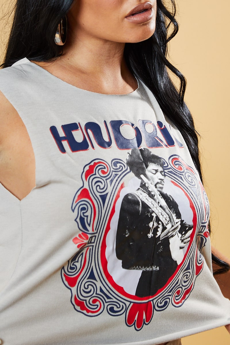 Grey Graphic Print Sleeveless Cropped Top - Marta