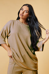 Stone Textured Knit Trousers & Oversized Top Co-ord Set - Cecelia
