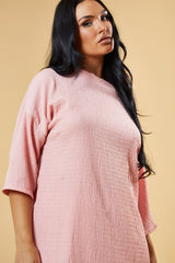 Pink Textured Knit Trousers & Oversized Top Co-ord Set - Cecelia