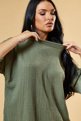 Khaki Textured Knit Trousers & Oversized Top Co-ord Set - Cecelia