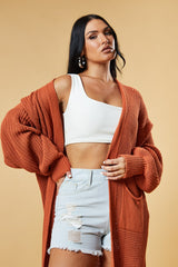 Rust Longline Knit  Maxi Cardigan - Ema