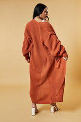 Rust Longline Knit  Maxi Cardigan - Ema