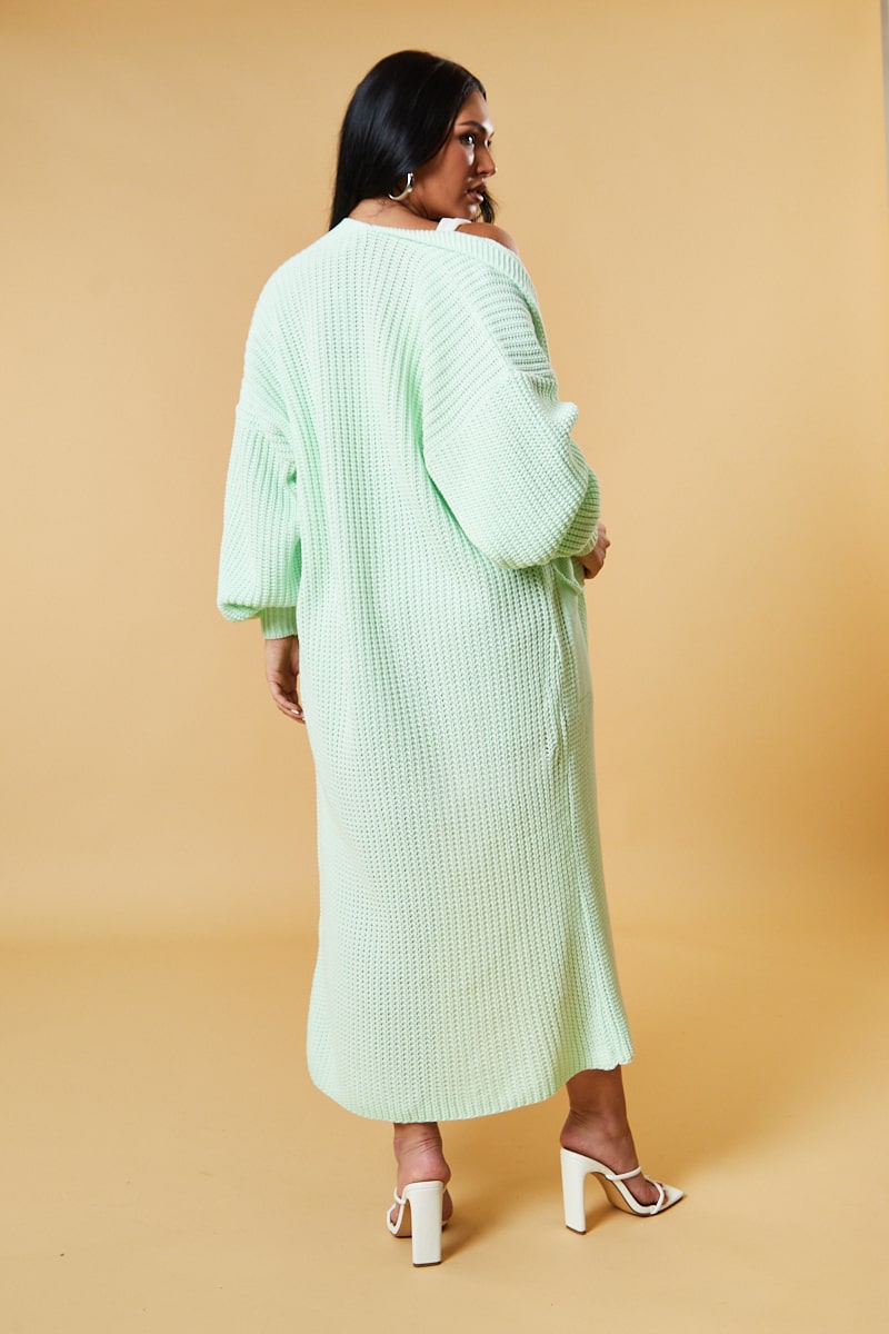 Mint Longline Knit  Maxi Cardigan - Ema