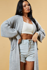 Light Grey Longline Knit  Maxi Cardigan - Ema