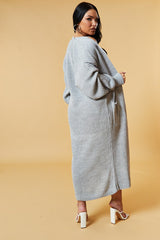 Light Grey Longline Knit  Maxi Cardigan - Ema