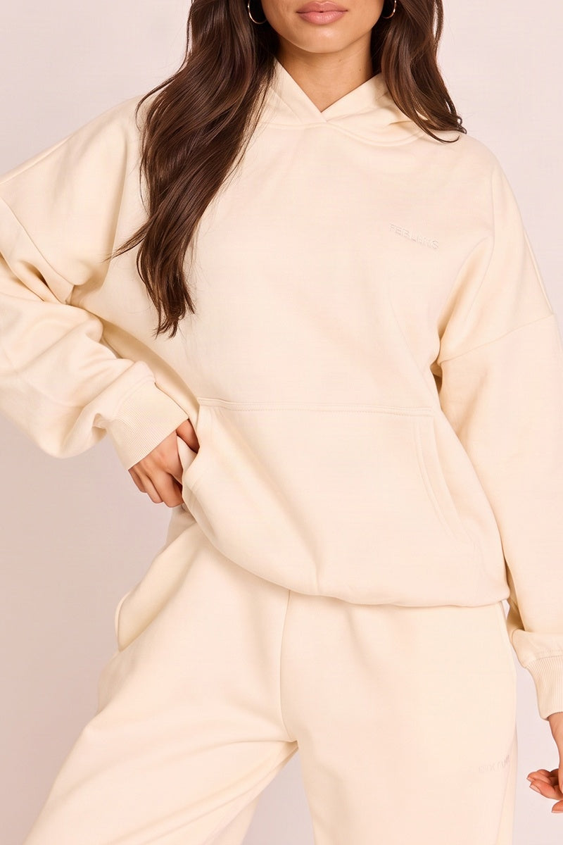 Cream Rebellious Logo Oversized Hoodie - Nivah