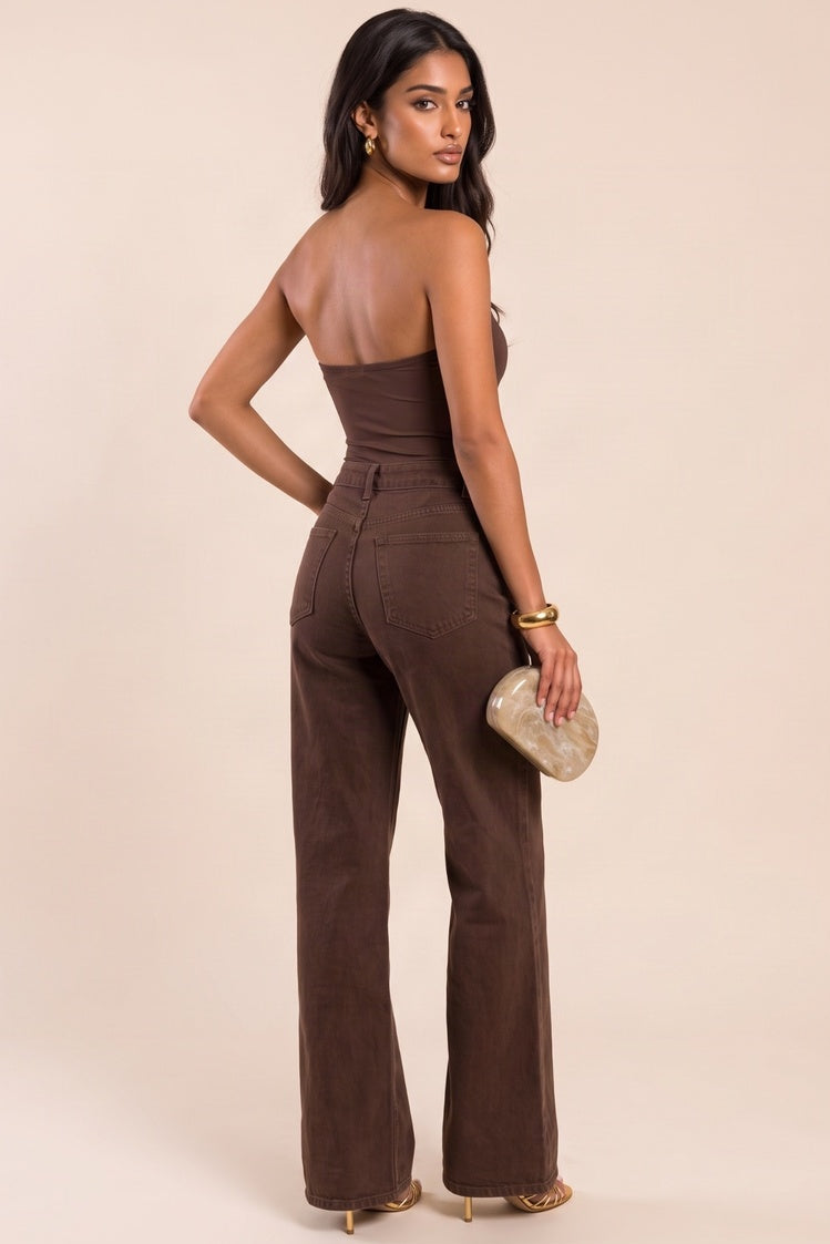 Chocolate Slinky Strapless Padded Bodysuit - Shari