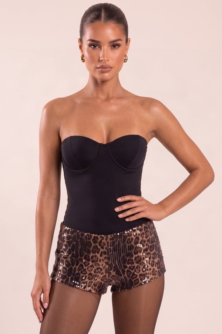 Black Slinky Strapless Padded Bodysuit - Shari
