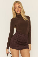Chocolate Brown Suede Mini Skort - Laurella
