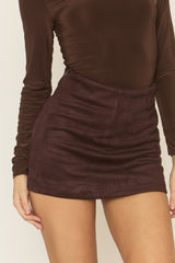 Chocolate Brown Suede Mini Skort - Laurella