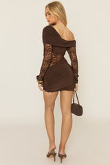 Chocolate Lace Drape Front Mini Dress - Lorrae