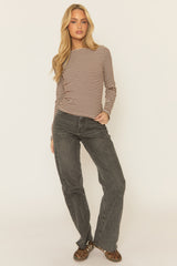 Brown Stripe Long Sleeve Top - Landen