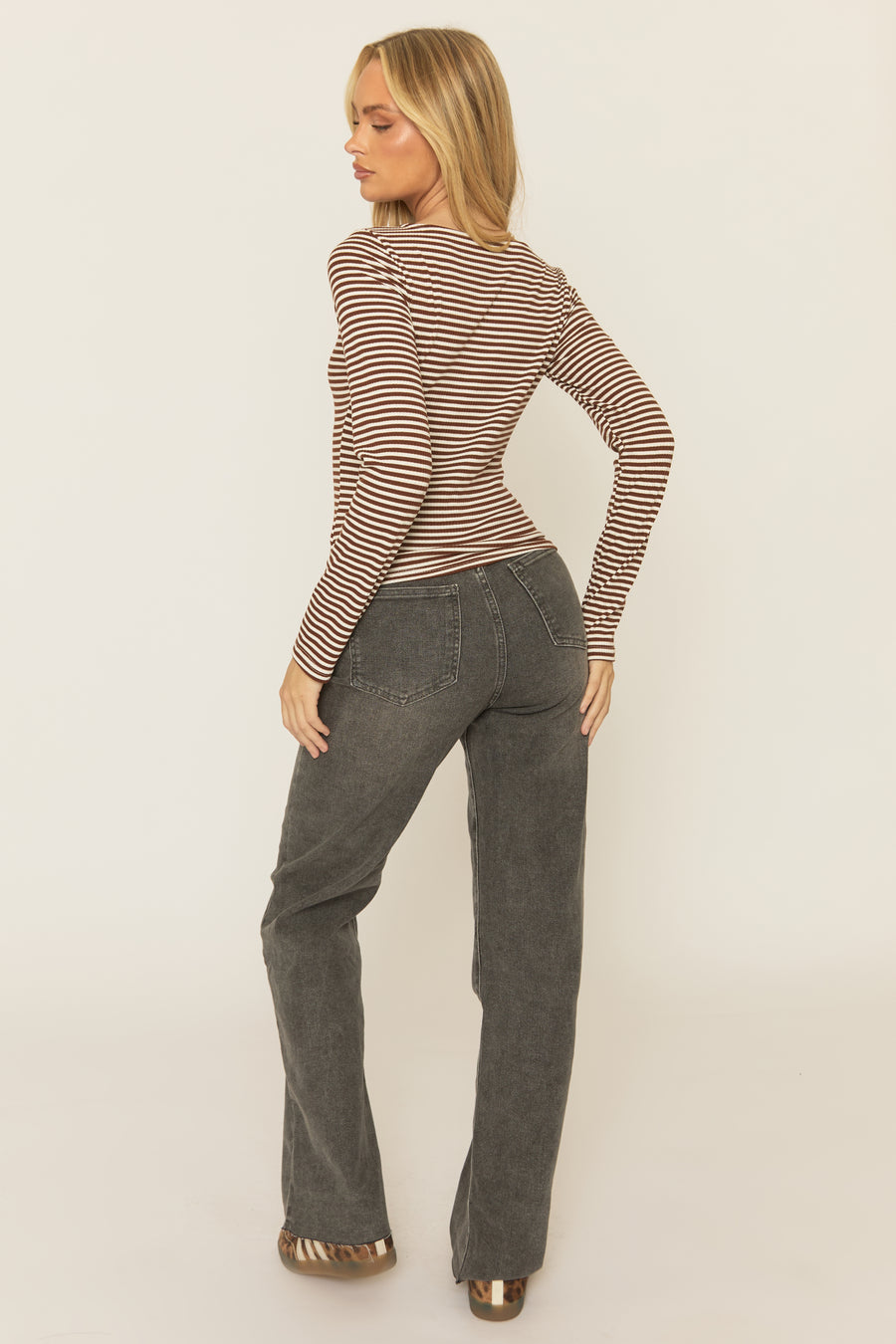 Brown Stripe Long Sleeve Top - Landen
