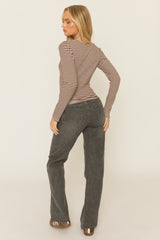 Brown Stripe Long Sleeve Top - Landen