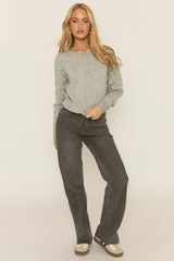 Grey Scallop Edge Fine Knit Cardigan - Chleo