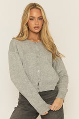 Grey Scallop Edge Fine Knit Cardigan - Chleo