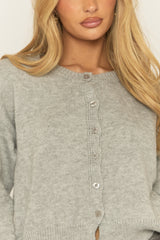 Grey Scallop Edge Fine Knit Cardigan - Chleo