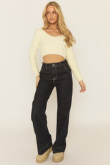 Cream Fluffy Knit V Neck Jumper - Tessie