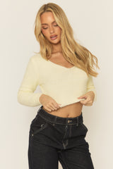 Cream Fluffy Knit V Neck Jumper - Tessie
