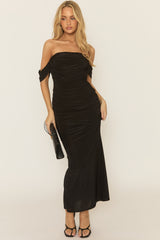 Black Bardot Drape Maxi Dress - Sofie