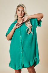 Green Plisse Detail Frill Hem Oversized Dress - Sakura