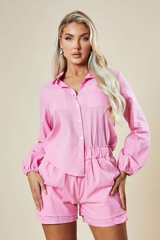 Pink Oversized Shirt & Shorts Co-ord Set - Kalina