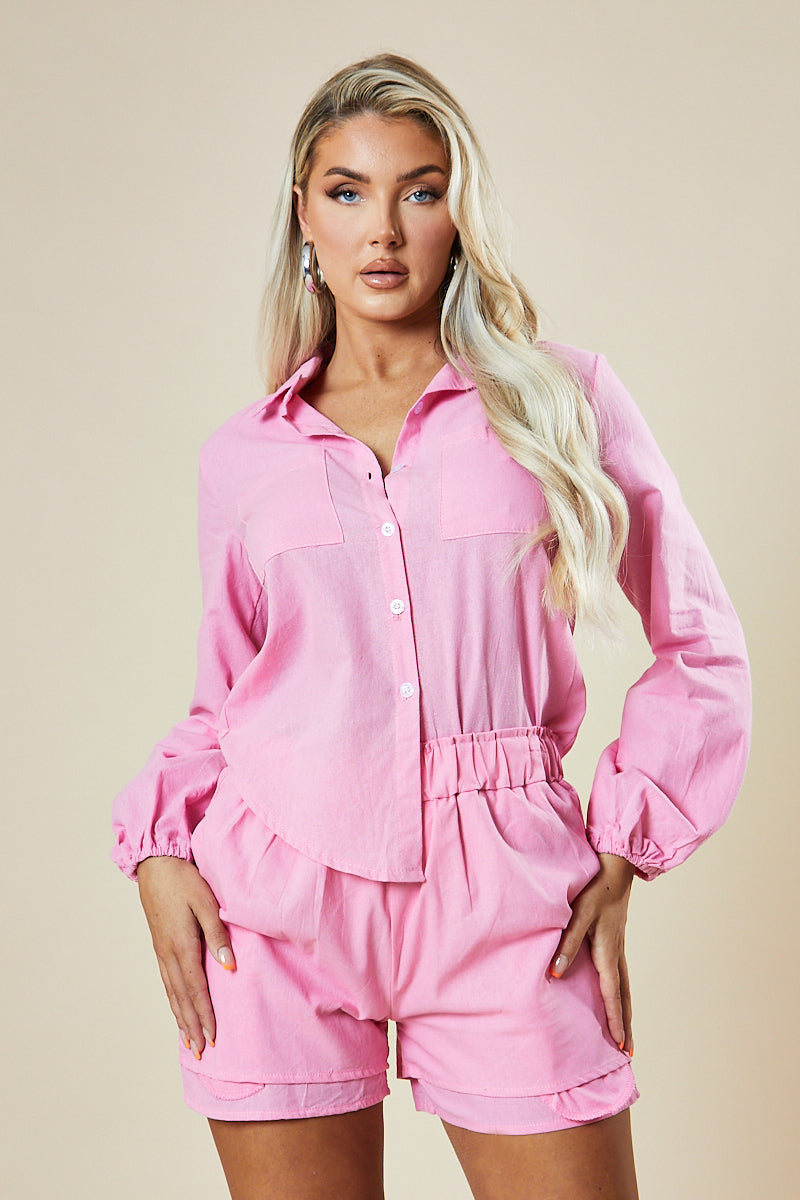 Pink Oversized Shirt & Shorts Co-ord Set - Kalina