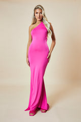 Pink One Shoulder Backless Ruched Maxi Dress - Mai