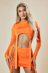 Orange Knot Detail Crop Top & Mini Skirt Set - Isabel