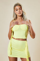 Yellow Rosette Frill Detail Crop Top & Mini Skirt Co-Ord Set - Kana