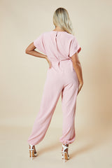 Pink V-Neck Oversized Tie Detail Jumpsuit - Sammie